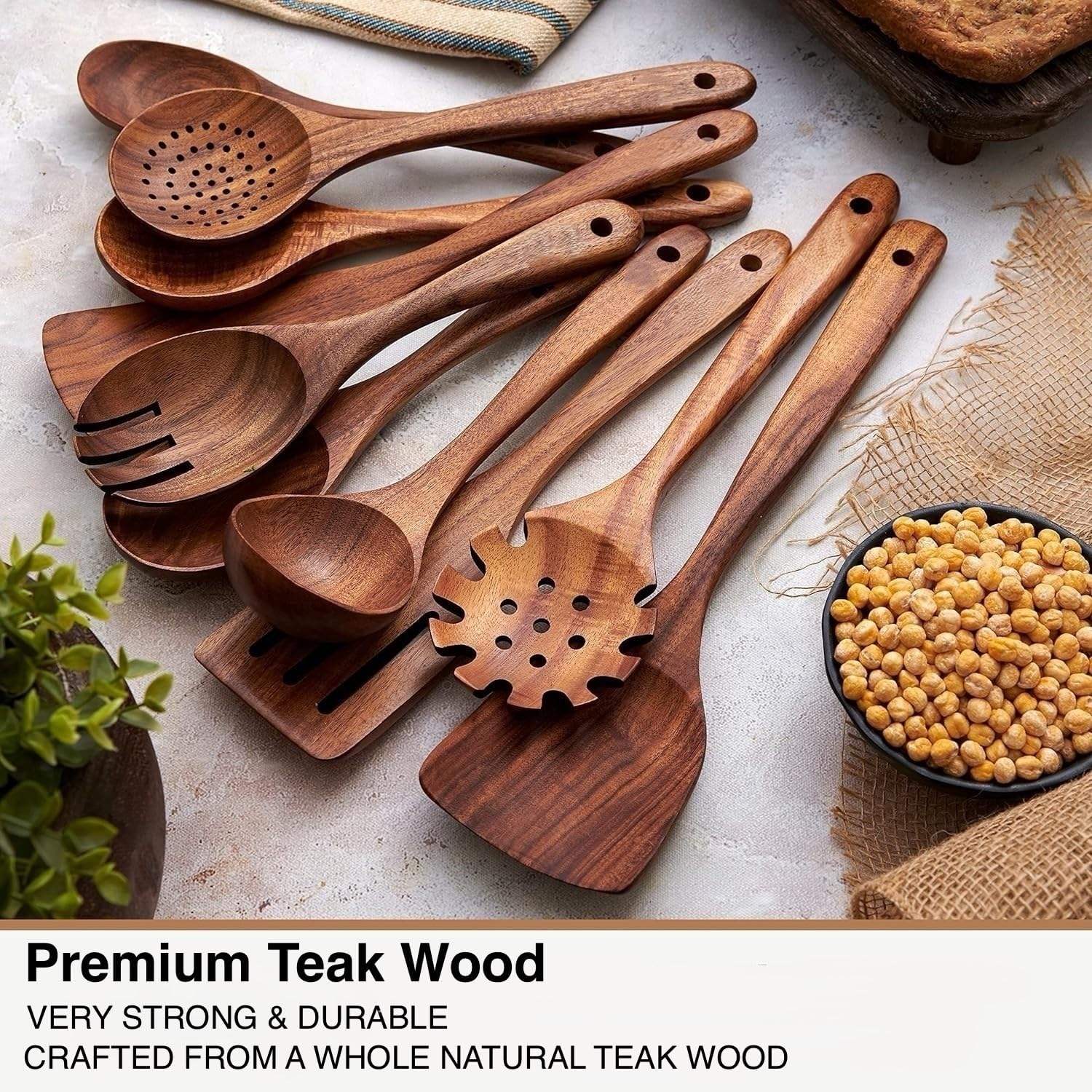 11-Piece Teak Wood Cooking Utensil Set – Durable, Premium Quality - Image 4