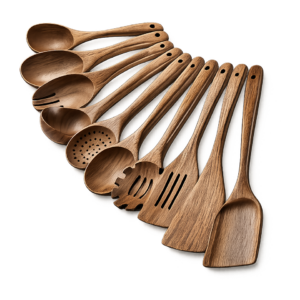 10 Piece Teak Wood Nonstick Kitchen Utensils Set Spatulas and Spoons for Cooking Eating (without box or holder)
