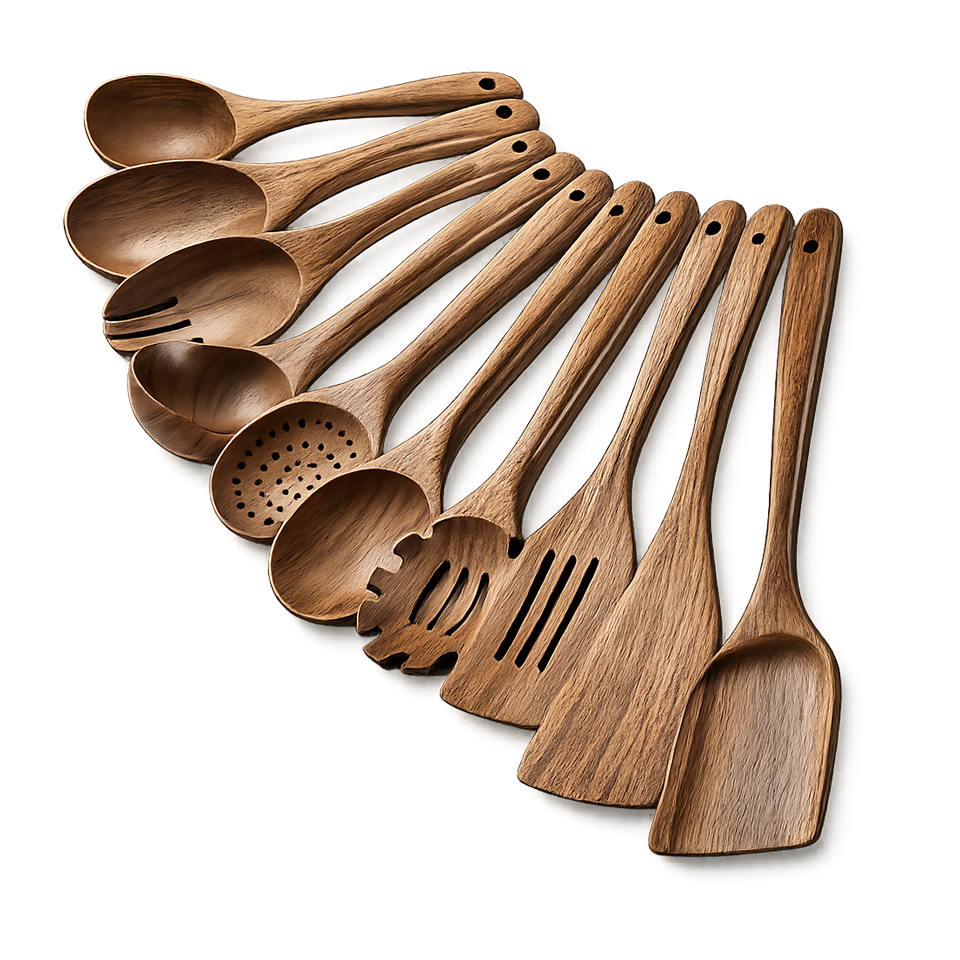 10 Piece Teak Wood Nonstick Kitchen Utensils Set Spatulas and Spoons for Cooking Eating (without box or holder)
