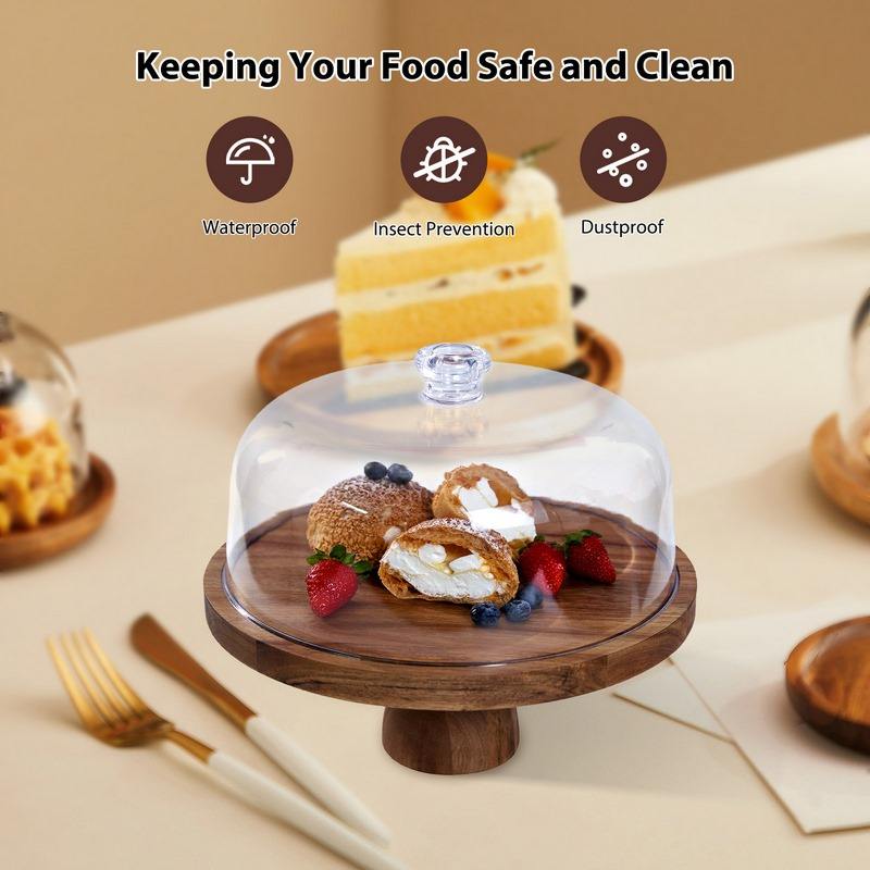 12" Wooden Cake Stand with Lid, 2-in-1 Round Dessert Display - Image 4