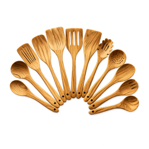12 Pcs Olive Wood Cooking Utensil Set with Spatula, Cooking Mixing Spoon, Salad Spoon and Fork