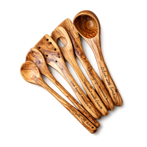 6 Pcs Olive Wood Utensils Set Natural Wooden Spatula Spoon (without box or holder)