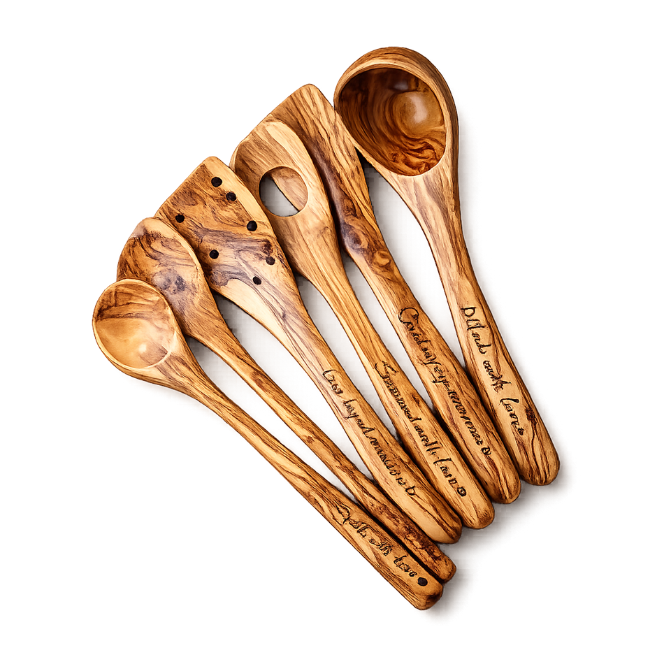 6 Pcs Olive Wood Utensils Set Natural Wooden Spatula Spoon (without box or holder)