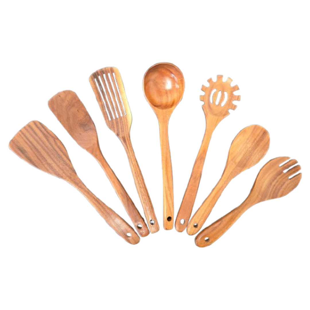7-Piece Teak Wood Cooking Utensil Set – Durable, Premium Quality