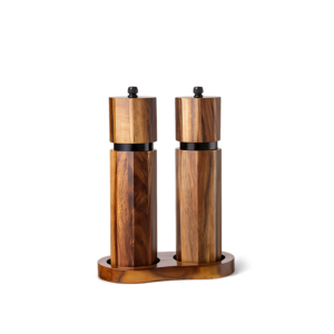 Wooden Salt Pepper Grinder Set-8" Teak Mills Adjustable Ceramic Core Refillable Wood Shakers Tray Spoon Brush Hand Operated