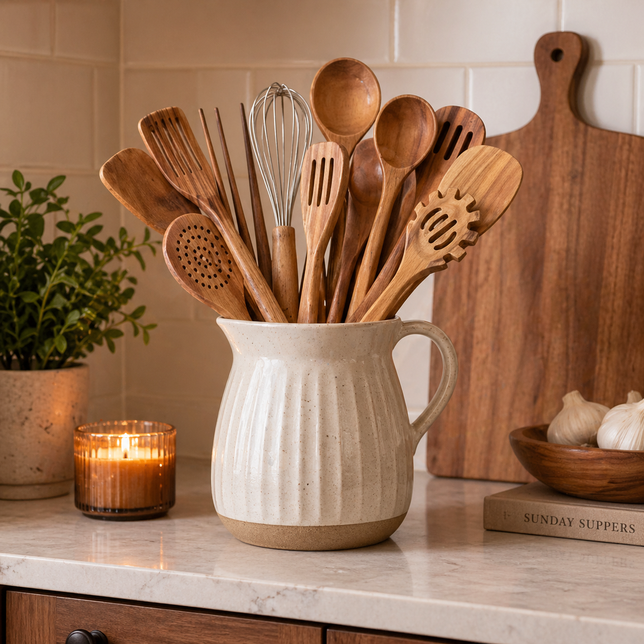 15-Piece Teak Wood Cooking Utensil Set – Warm, Durable Kitchen Essentials for Inspired Cooking