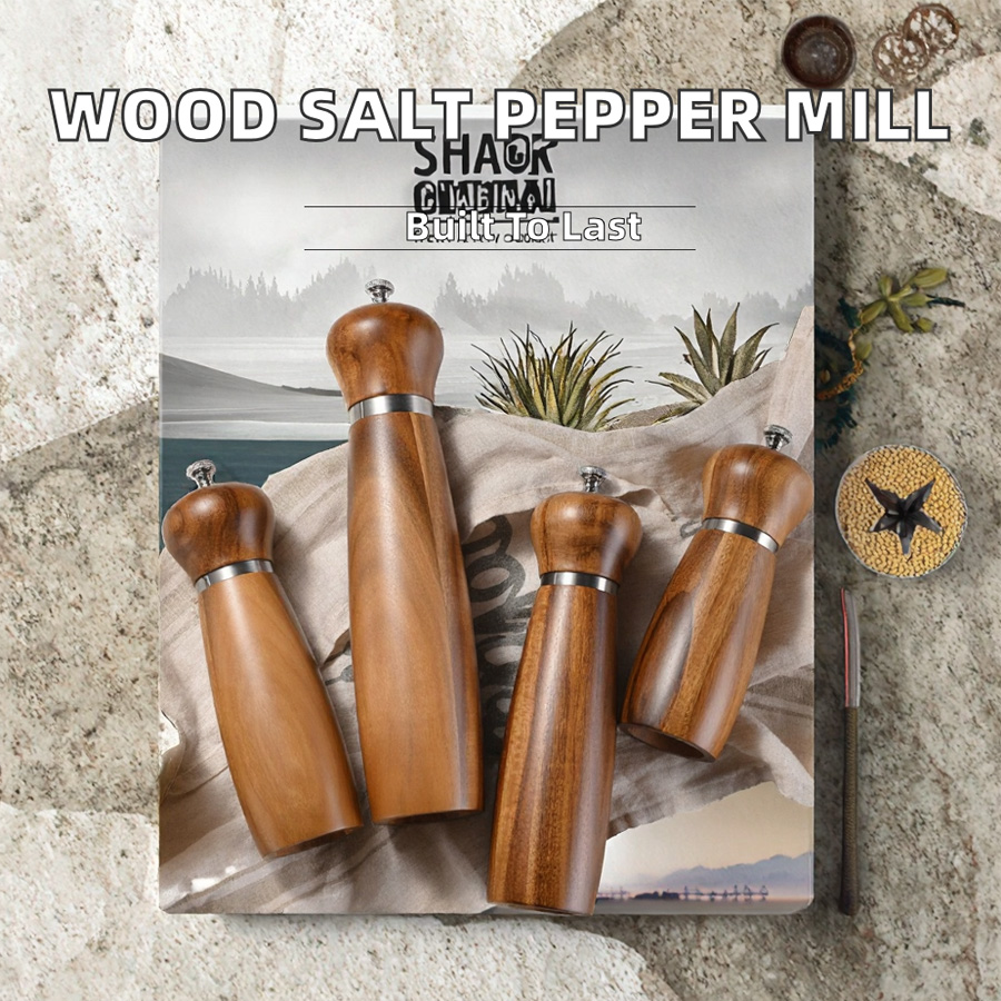 Teak Wood Eco-Friendly Spice Salt Mill Manual Rotary Knob Pepper Grinder - Image 4