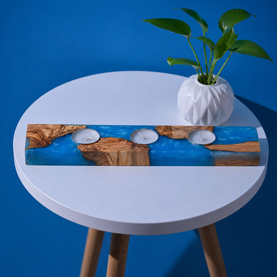 Epoxy and Olive Wood Tealight Holder, Modern Resin Candle Stand for Home Decor - Image 3
